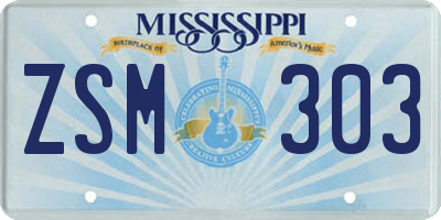 MS license plate ZSM303