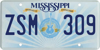 MS license plate ZSM309