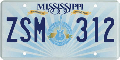 MS license plate ZSM312