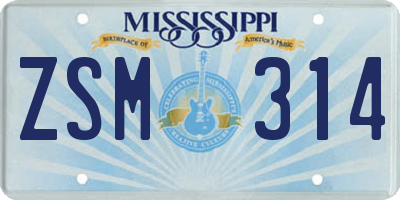MS license plate ZSM314