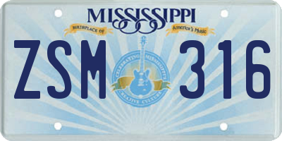 MS license plate ZSM316