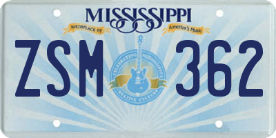 MS license plate ZSM362