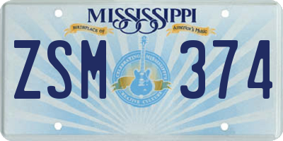 MS license plate ZSM374