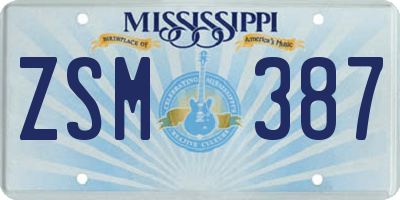 MS license plate ZSM387