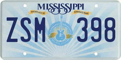 MS license plate ZSM398