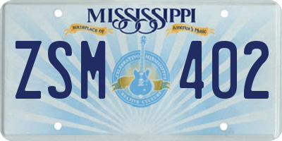 MS license plate ZSM402
