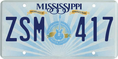MS license plate ZSM417