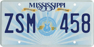 MS license plate ZSM458