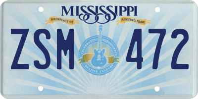 MS license plate ZSM472
