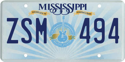 MS license plate ZSM494