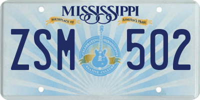 MS license plate ZSM502