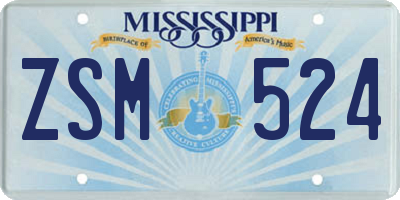 MS license plate ZSM524