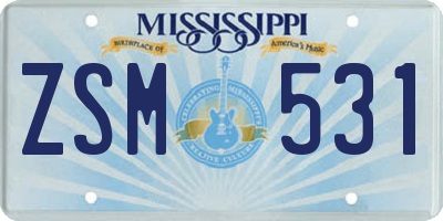 MS license plate ZSM531