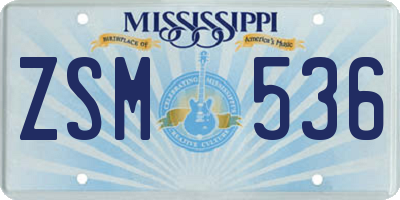 MS license plate ZSM536