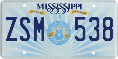 MS license plate ZSM538