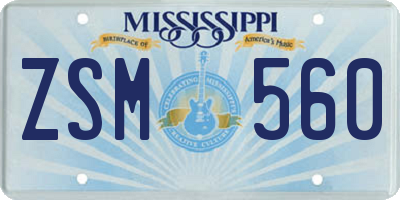 MS license plate ZSM560