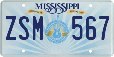 MS license plate ZSM567