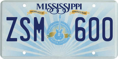 MS license plate ZSM600