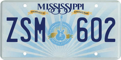 MS license plate ZSM602