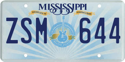 MS license plate ZSM644