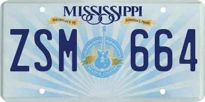 MS license plate ZSM664