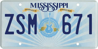 MS license plate ZSM671