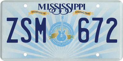 MS license plate ZSM672