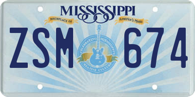 MS license plate ZSM674