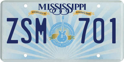 MS license plate ZSM701