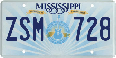 MS license plate ZSM728