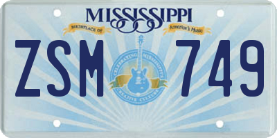 MS license plate ZSM749