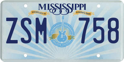 MS license plate ZSM758