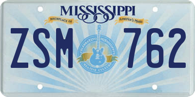 MS license plate ZSM762