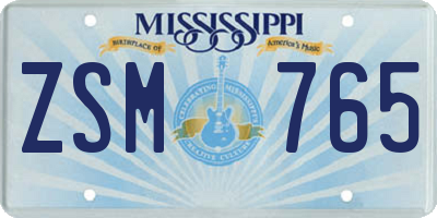 MS license plate ZSM765