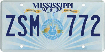 MS license plate ZSM772