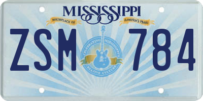 MS license plate ZSM784