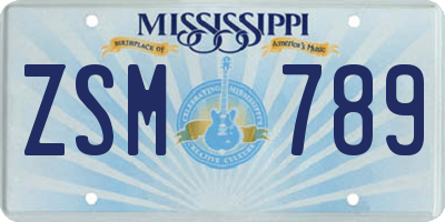 MS license plate ZSM789