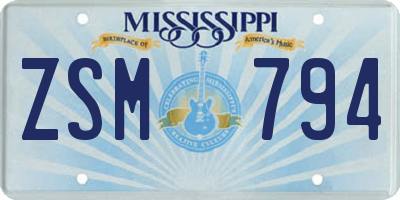 MS license plate ZSM794