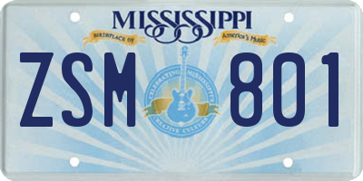 MS license plate ZSM801