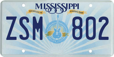 MS license plate ZSM802