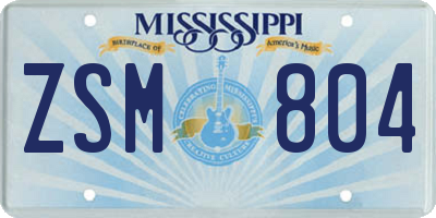 MS license plate ZSM804