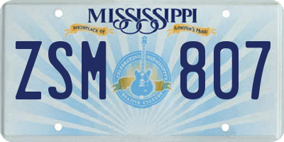 MS license plate ZSM807