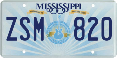 MS license plate ZSM820