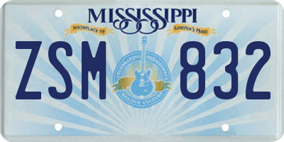 MS license plate ZSM832