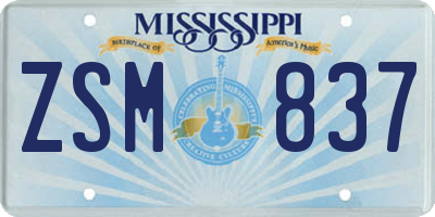 MS license plate ZSM837