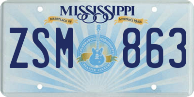 MS license plate ZSM863