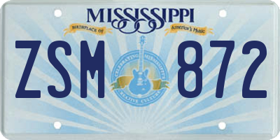 MS license plate ZSM872