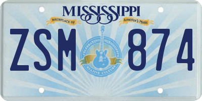 MS license plate ZSM874