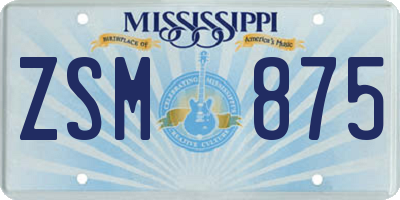 MS license plate ZSM875