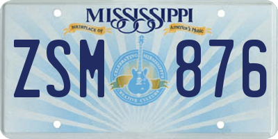 MS license plate ZSM876